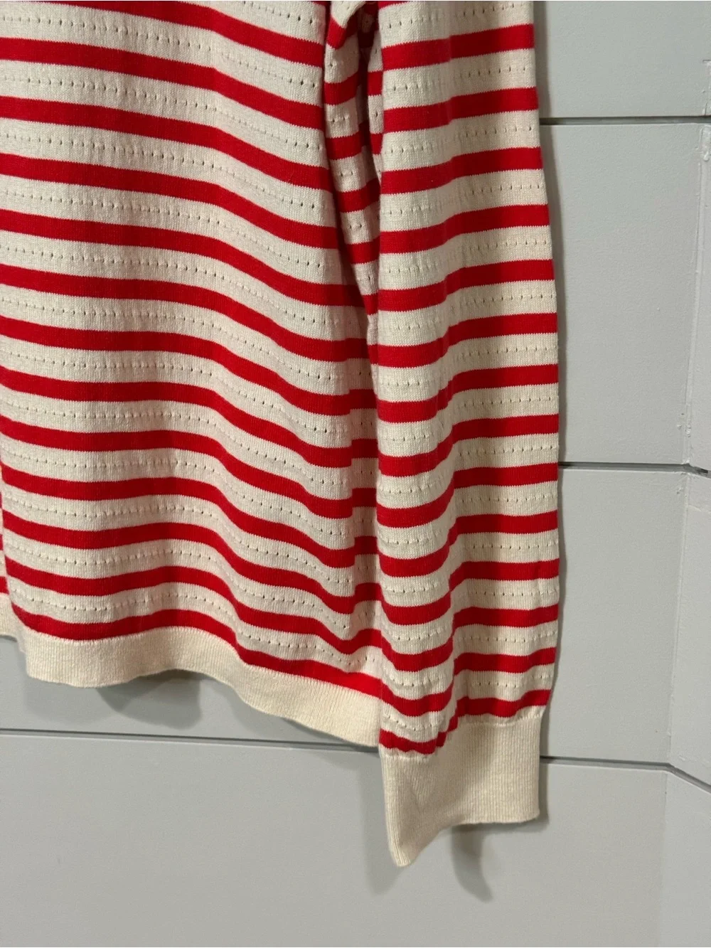 J. Crew Red and Cream Striped Pointelle Cotton Top Size XXL